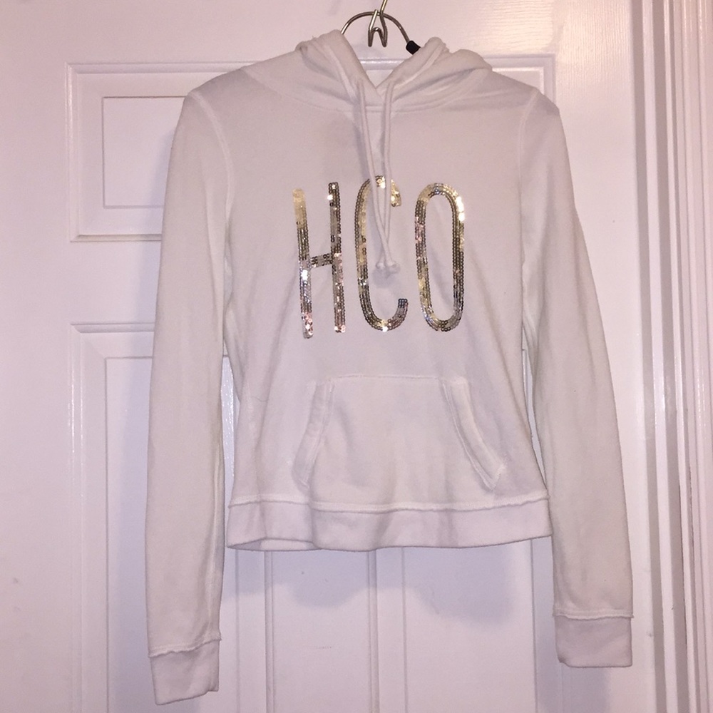 White Hollister hoodie with sequins